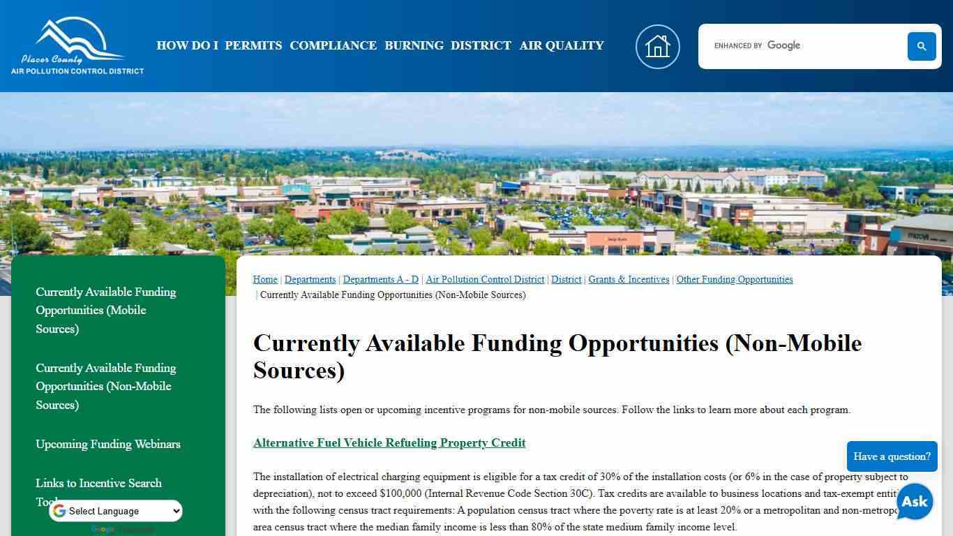 Currently Available Funding Opportunities (Non-Mobile Sources) | Placer County, CA