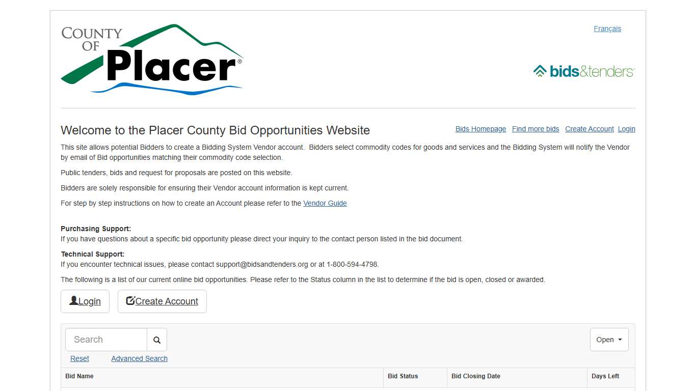 Bids and Tenders - Placer County